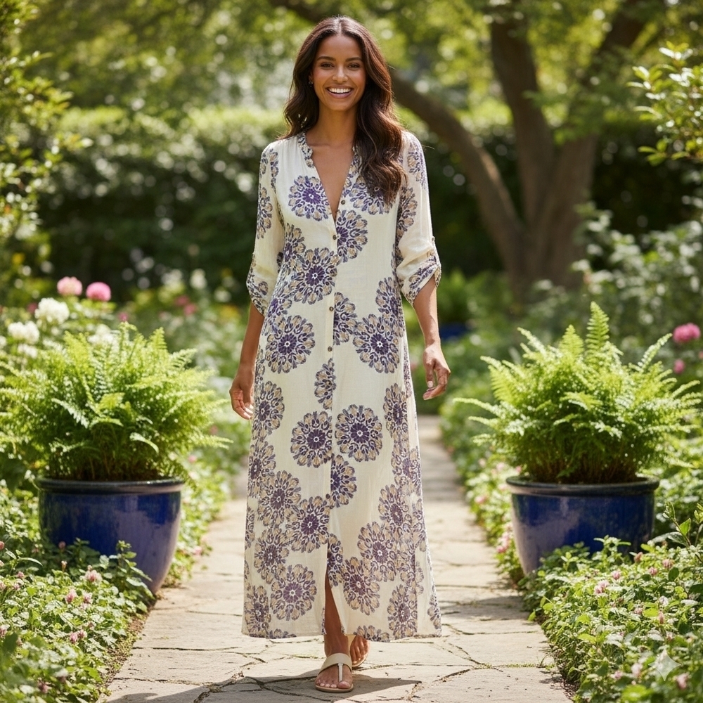 Grace & Mila Manille Linen Blend Floral Print Maxi Dress
